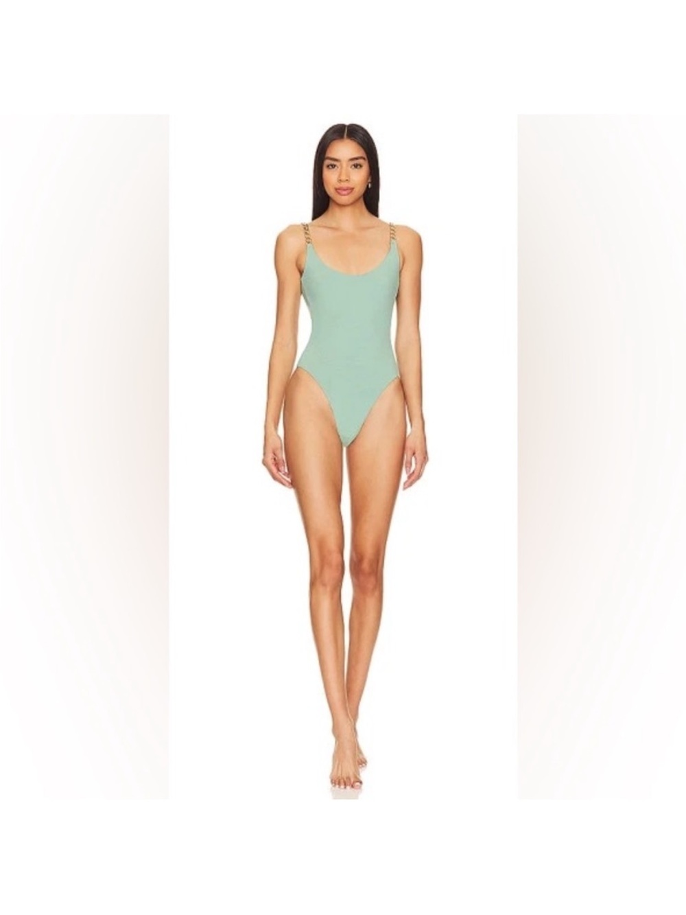 REVOLVE Sage Green Scoop One-Piece with Gold Chain Straps NWT